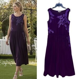 eShakti Purple Embroidered Midi Dress